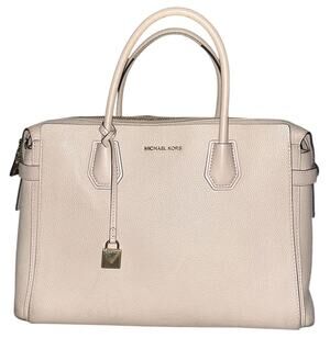 Michael Kors Mercer Large Pebbled Leather Light Pink Belted Satchel